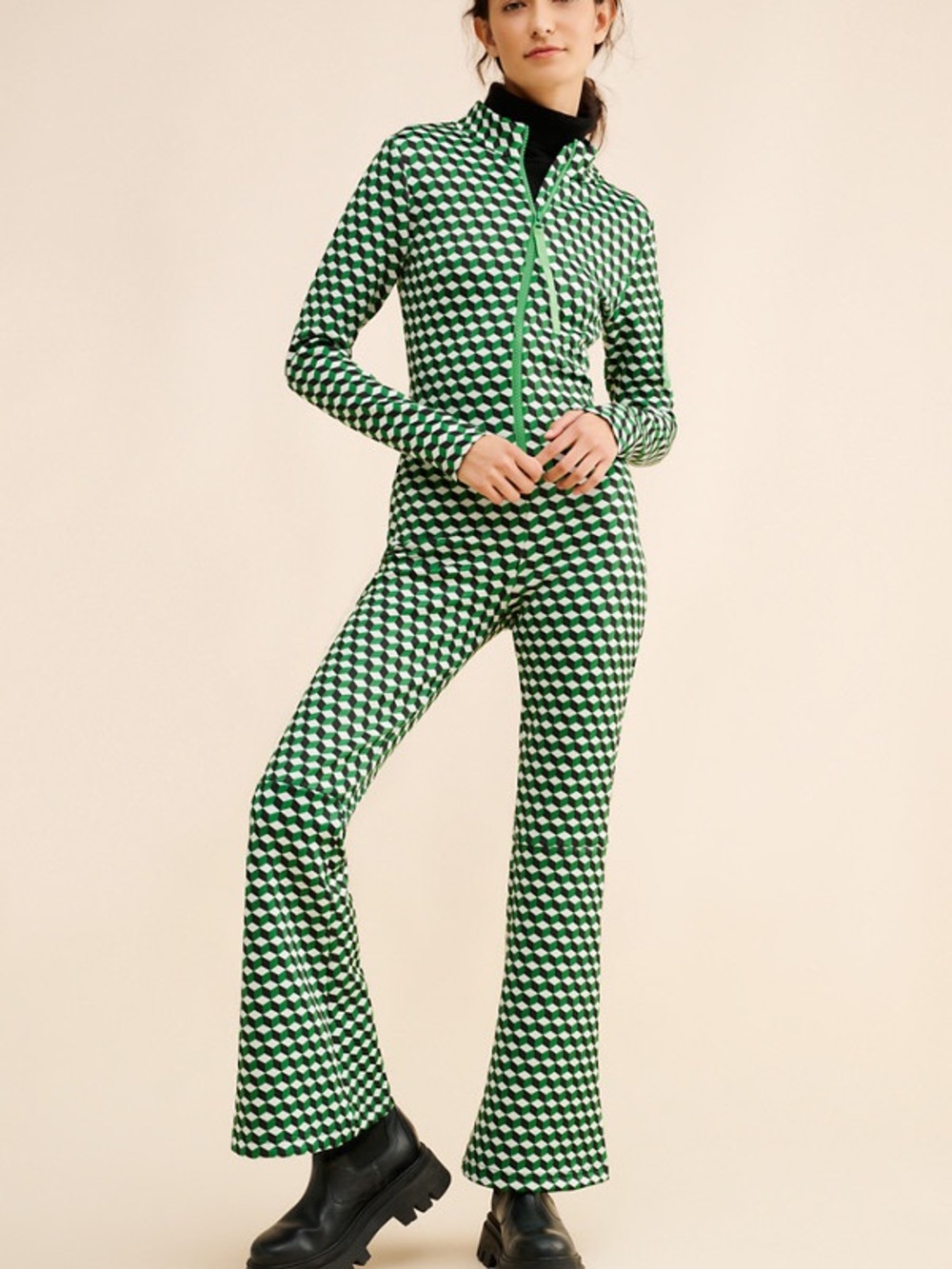 Cynthia Rowley Bonded Ski Jumpsuit in Green Print, Size M - Picture 2 of 11